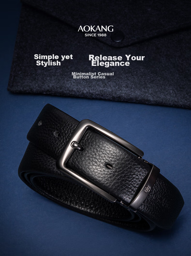Aokang Men's Belt with Pin Buckle, Top-Grain Leather Waistband, Business Trouser Belt, Birthday Gift for Husband 1