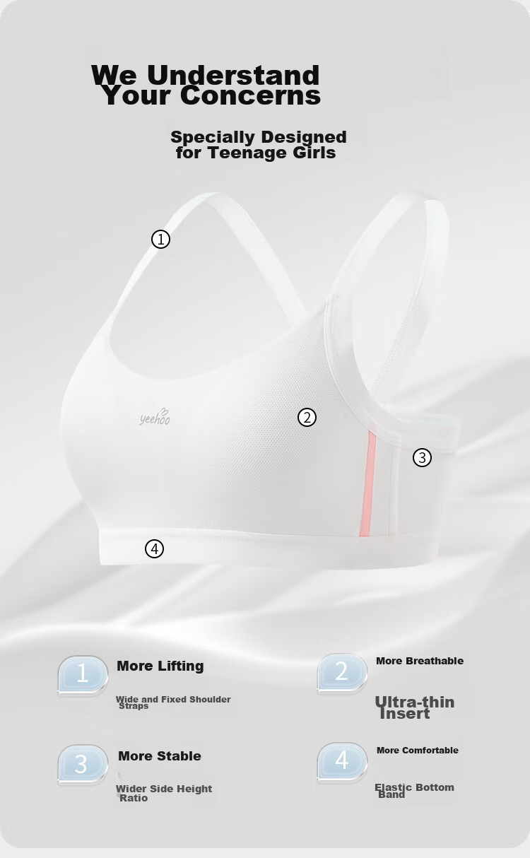 YEEHOO [Mesh Quick-Dry Fixed Cup] Girls' Underwear, Breathable, for Teenagers Aged 12-16, Second Stage Bra 4