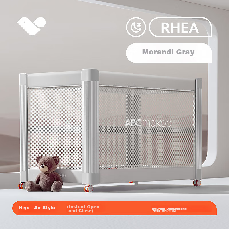 ABCMOKOO Portable And Modular Crib, Multifunctional Folding Bed for Newborns - Morandi Gray/single Bed Model