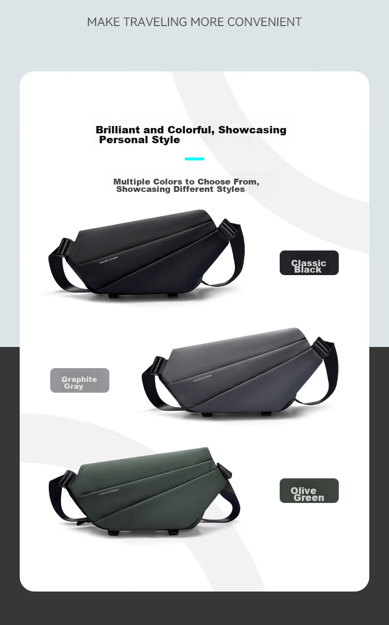 MARK RYDEN Shoulder Bag, Sports Large Capacity Crossbody Bag, Motorcycle Chest Pack, Trendy Multifunctional Messenger Bag for Men, MR6108 Elegant Black 4