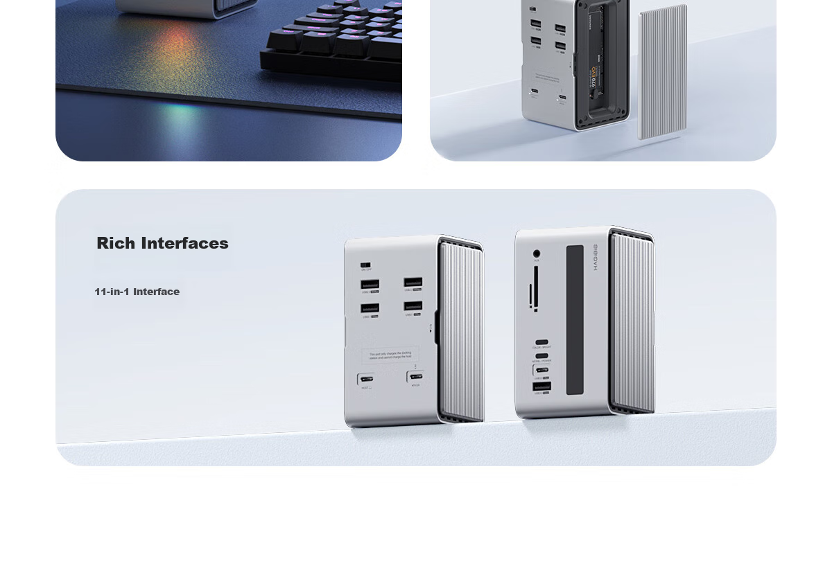 Hagibis Desktop Expansion Dock, Type-C Hub, USB Multi-Port Adapter, Hard Drive Enclosure, M.2 Thunderbolt 5/4 Compatible, Suitable for Apple Mac Laptops, HUB Splitter 4