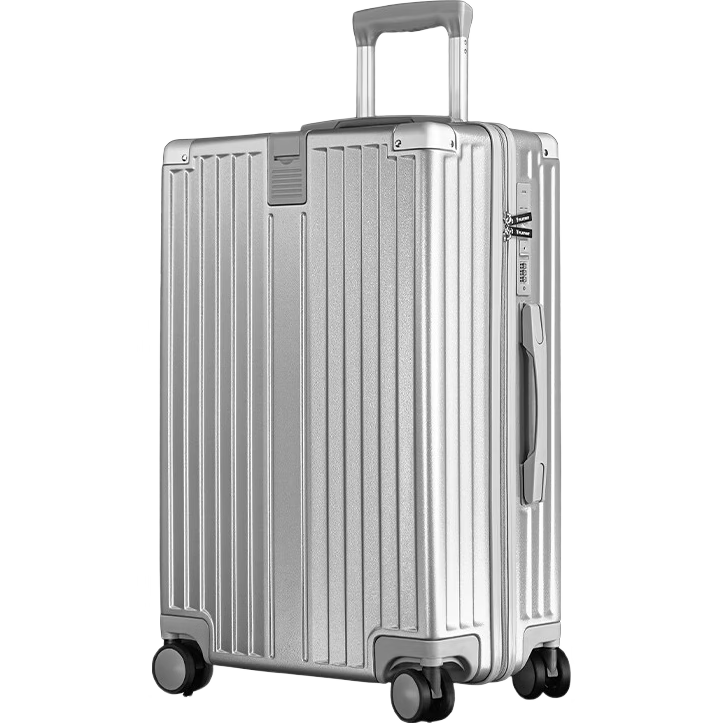 Huahuagongzi Luggage, Carry-On Suitcase for Women And Men, Travel Trolley Case, Large Capacity Student Password Leather Suitcase, 20-Inch Silver Color