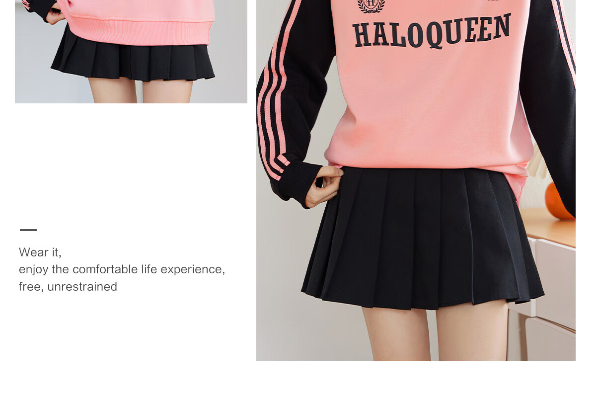 Halo Queen Women's Sweatshirt, Round Neck, Striped, Fashionable New Year Red, Casual Style, Loose-Fitting Top Jacket H143W1017 49