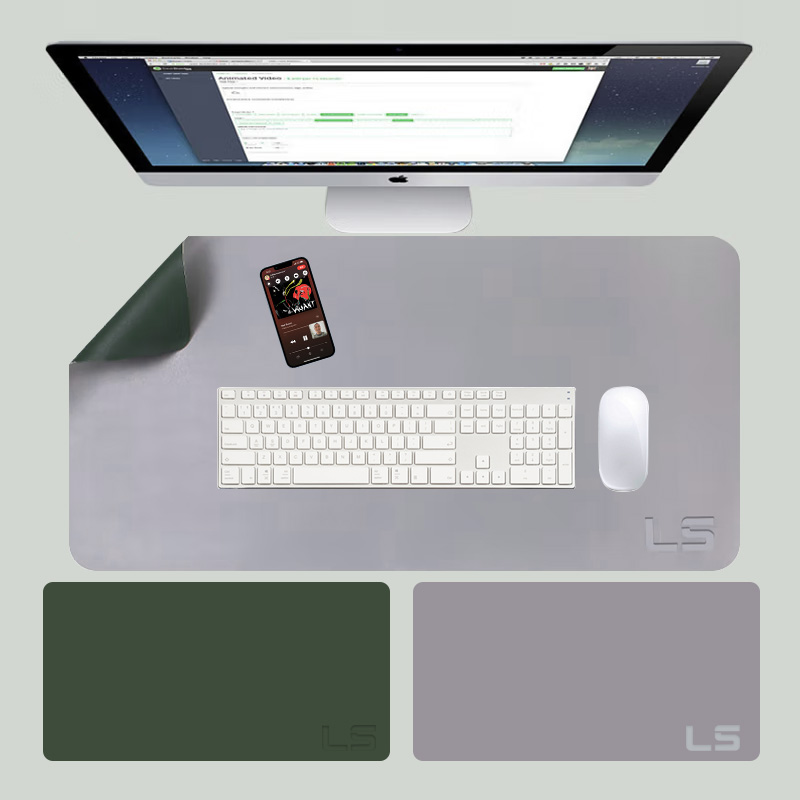 Игровой коврик для мыши Lingshe P89, двусторонний, из искусственной кожи, 900x450 мм, серый + темно-зеленый