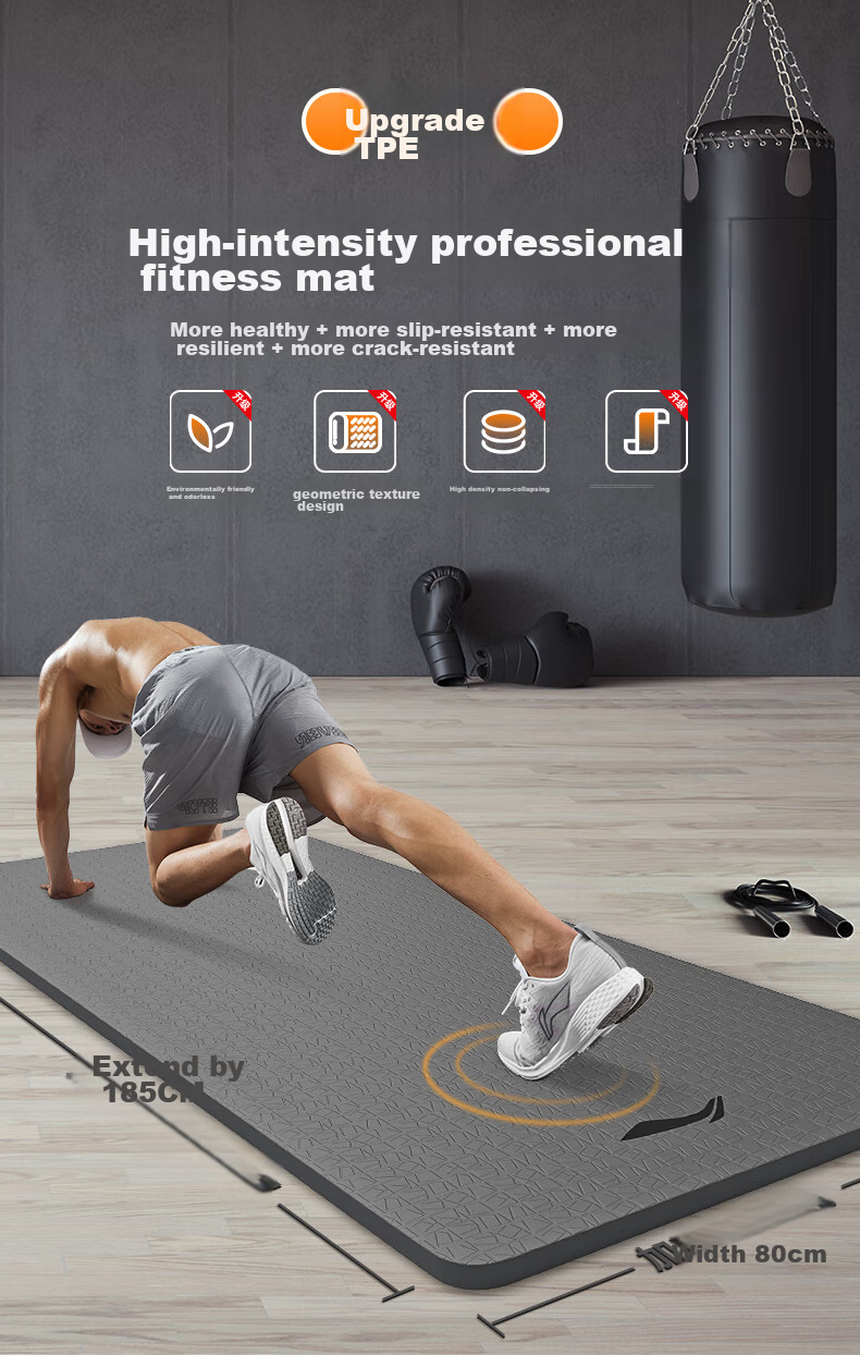 Li-Ning Yoga Mat, TPE Material, for Men, Thickened, Wide, Professional Non-Slip, for Jump Rope Exercises, Sports Mat, Quiet And Shock-Absorbing, Gray Color 3