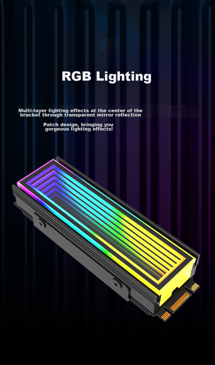 KELEPU M.2 SSD Cooling Vest, SSD Heat Sink, PS5 Aluminum Alloy Cooler with ARGB Synchronized Lighting, Snow Mirror Design, Black Color 4
