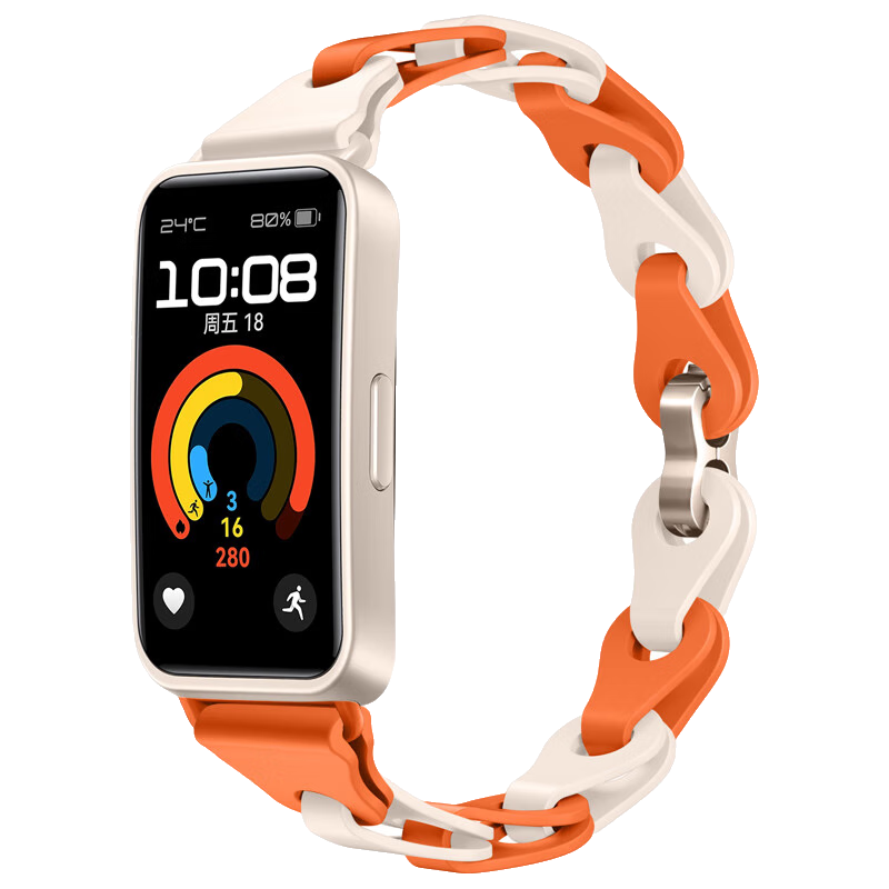 Binghong Compatible with Huawei Band 10 Strap, Bracelet for Huawei Band 8, Women's Strap for Huawei Band 9, Silicone Strap for Huawei Band 8 9 10 NFC, Men's Wristband - Orange Starlight