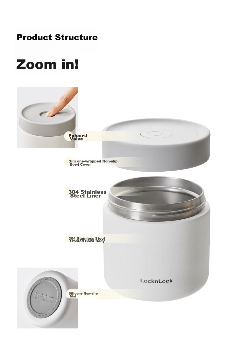 LOCK&LOCK Insulated Lunch Box, Children's Food Container, Vacuum Baby Food Bowl, Sealed Stainless Steel Soup Pot, Portable Takeaway Porridge Cup 10