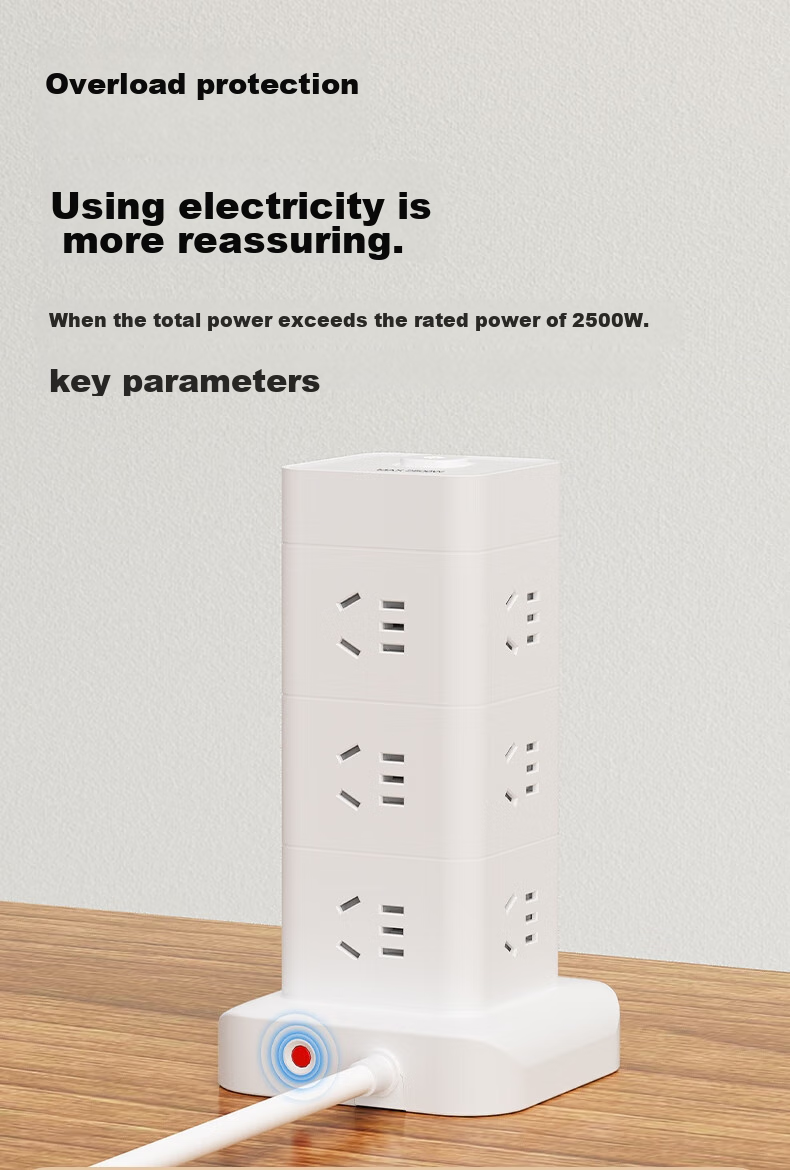 Deli Vertical Power Strip, Power Bar/Extension Cord/Power Board/Line Cord, Master Switch 12 Outlets + 2 USB + 2 TYPE-C, Total Length 1.8 Meters, Overload Protection, LU5054 7