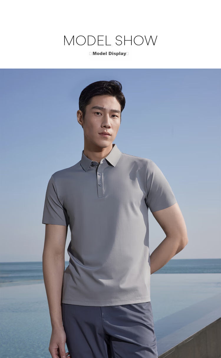 YOUNGOR POLO Men's, Summer Young Men's Business Casual Short-Sleeve High-End Polo Shirt, Gray, S 7