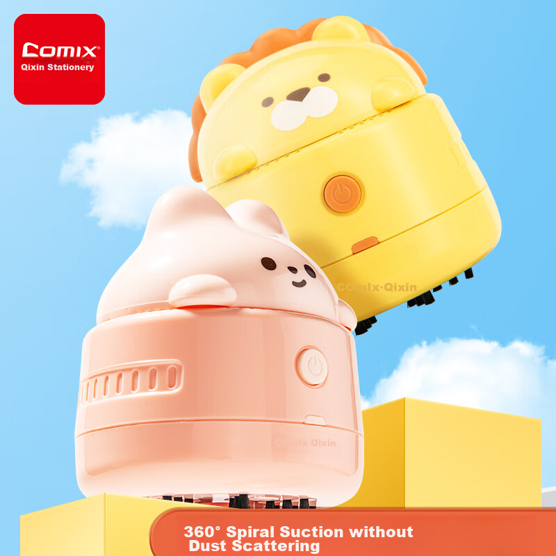 COMIX Powerful Suction Desktop Vacuum Cleaner Cartoon Rabbit Design, Keyboard Dust Removal Cleaning Assistant, Eraser Debris Desk Cleaner, Back-To Essential XS-66 Pink