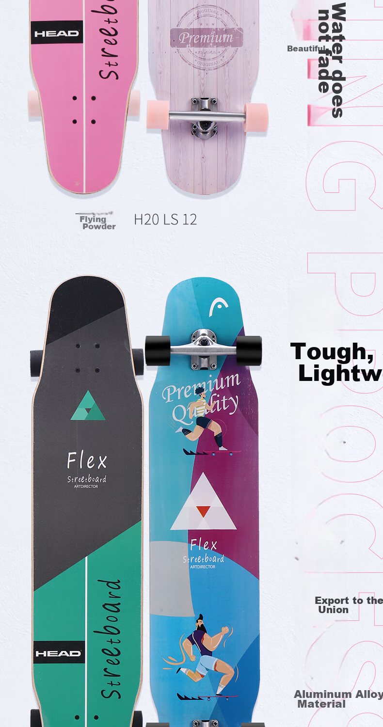 HEAD Skateboard Longboard Professional Board for Adults, Flat Flower Design for Men, Women And Children, Gift for Beginners, Entry-Level Road Skateboard, Street Skateboard, Commuter Skateboard 10