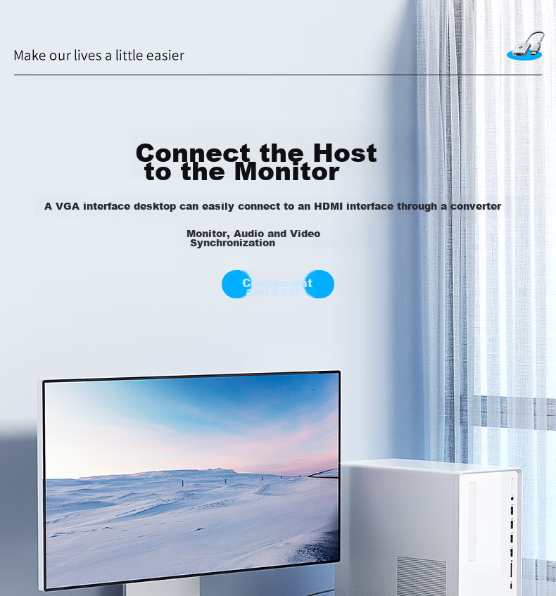 HP HDMI to VGA Converter with Audio And Power Supply, High-Definition Video Adapter, for Desktop Computers, TV Boxes, Handheld Games, PS5, Connecting to Monitors And Projectors for Large Screens 7