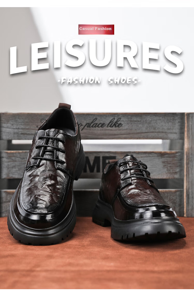 G.N.Shi Jia Men's Shoes, 2026 Spring And Autumn New Style British-Inspired Business Casual Leather Shoes, Chunky Heightening Formal Shoes for Men, Wedding Shoes 6