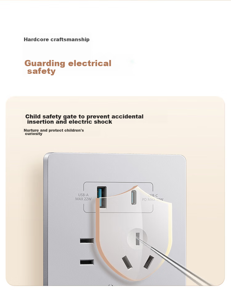 BULL Switch Socket G12 Series Five-Hole with USB+Type-C 30W Fast Charging G12E537 Cream Wind Space Silver 12