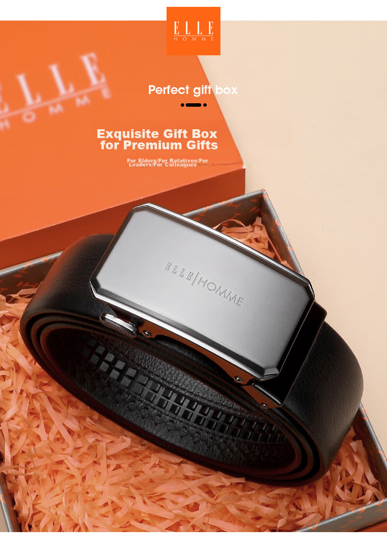ELLE HOMME Men's Belt, High-Quality Top-Grain Leather Automatic Buckle Waistband, Business Formal Trouser Belt, Birthday Gift for Me 1