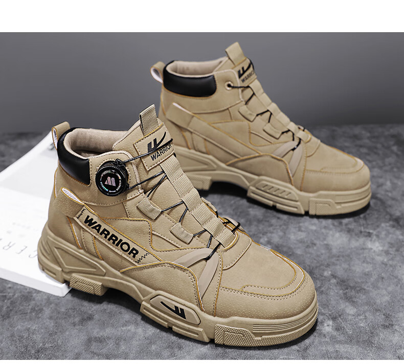 Huili Men's Versatile Martin Boots, 2025 Autumn And Winter New Style, Trendy Retro High-Top Work Boots, Gray, Size 40 7