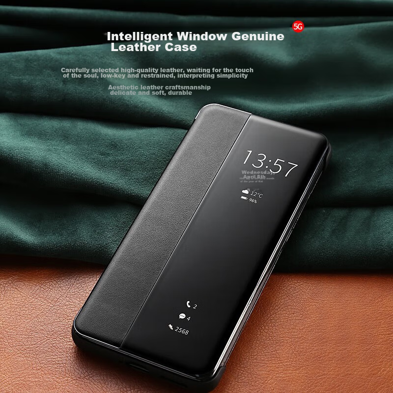 Чехол-книжка Ekakashop Smart View Flip Case для Huawei P40 Pro, защита от падений, бизнес-стиль, кожаный, черный