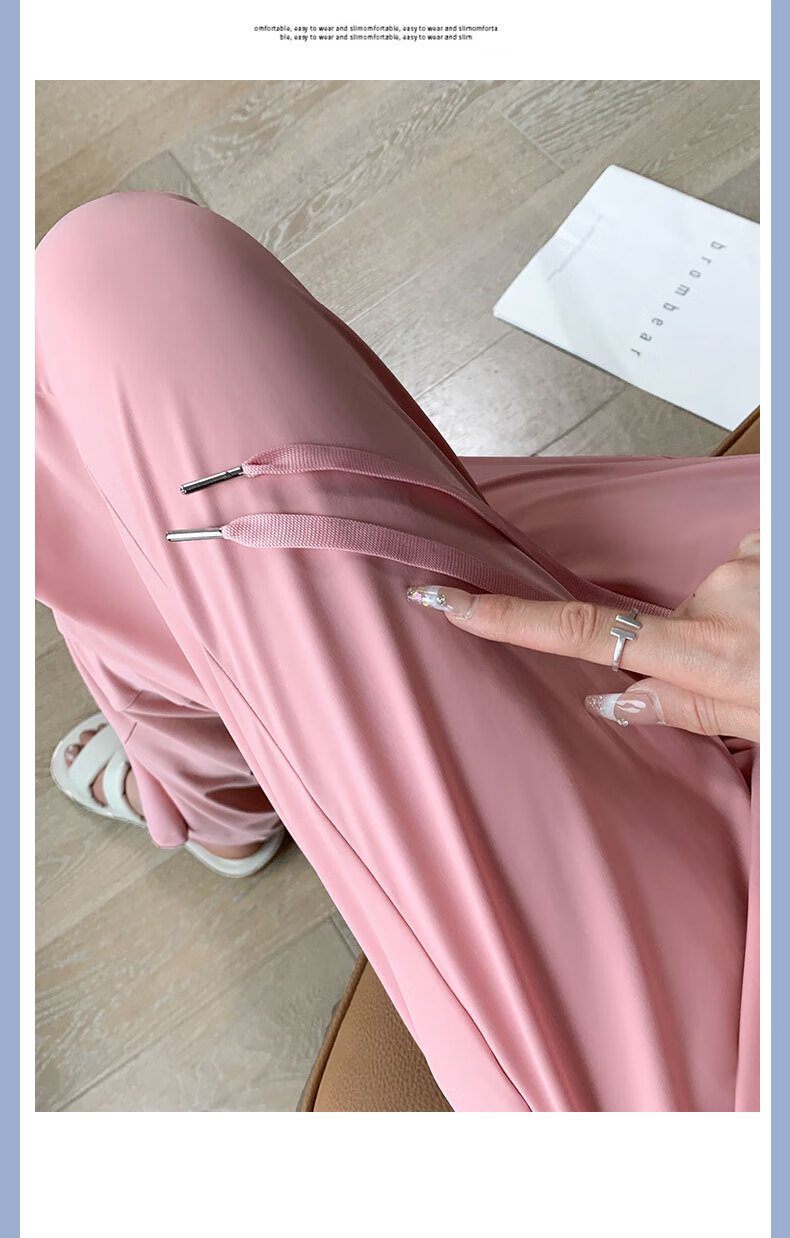 LangSha Ice Silk Wide-Leg Pants for Women, Summer Lightweight High-Waist Draping Loose Casual Straight-Leg Slimming Side-Slit Sports Sun Protection Women's Trousers 22