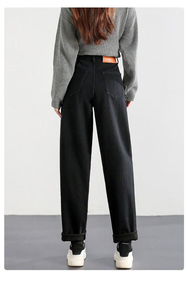 Dme Loose-Fitting Dad Pants Winter Harem Pants Women's Carrot Pants Fleece-Lined Jeans Women's Fleece-Lined Night Black S 38
