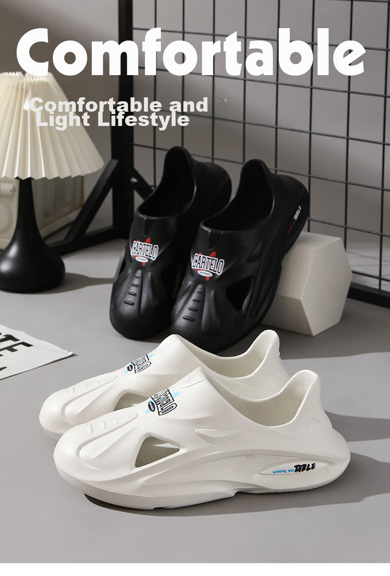 CARTELO Men's Perforated Sandals, Summer Slippers, Slip-On Beach Shoes, Casual Slides, Style 1481, White, Size 42 1