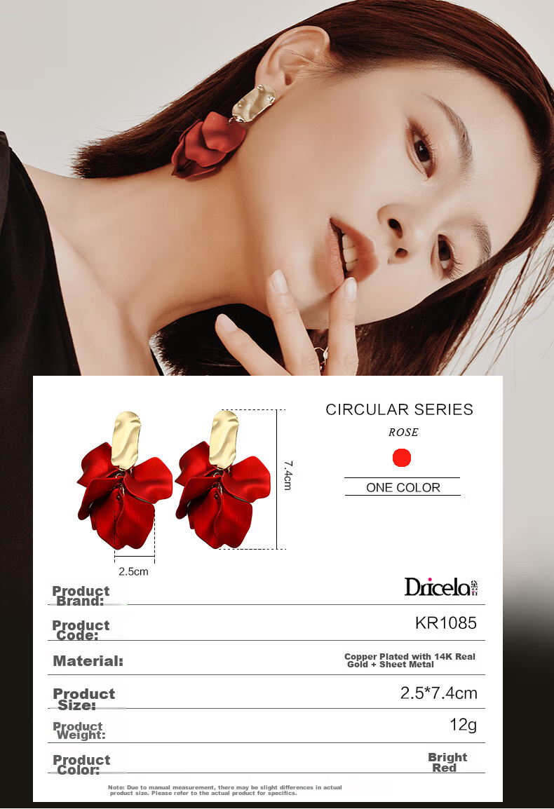 Dairuo Red Earrings without Piercings, Large Earrings for Women, Elegant And Unique, Exaggerated Earrings, High-End Autumn And Winter New Year Festive Accessories 12
