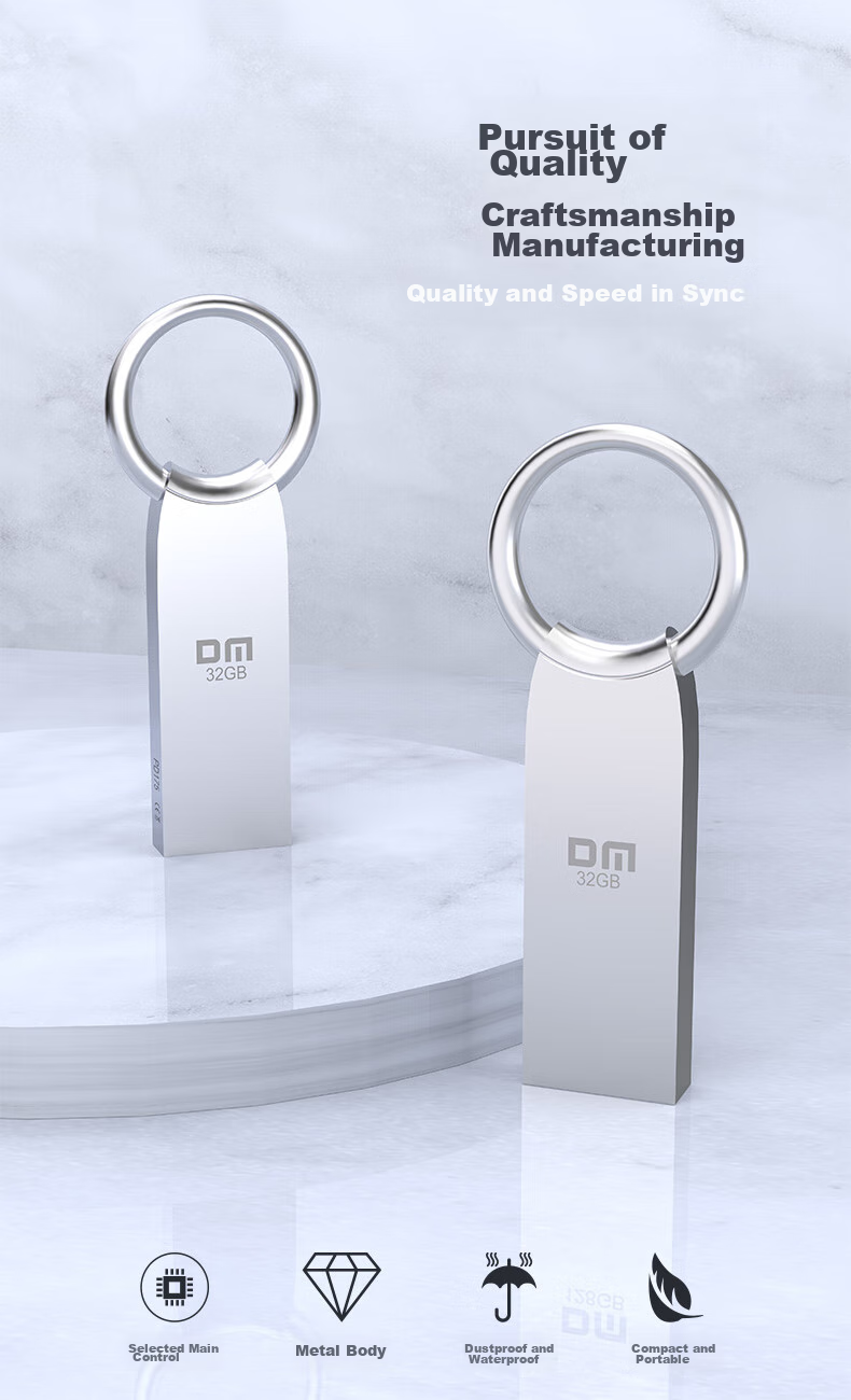 DM Daimai 32GB USB2.0 Flash Drive, Metal PD175, Silver, Compact Portable Metal Car Waterproof Shockproof Computer USB Drive, Tender Bid Small USB Flash Drive 1