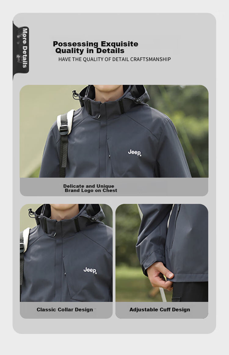 JEEP Men's Jacket, Simple Loose Fit, Hooded Sports Outdoor Clothing, Men's Outerwear, 075 Black, Size M 6