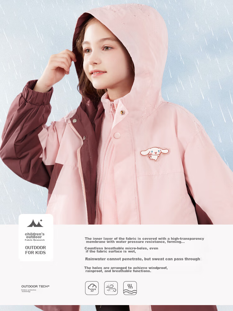 Hello Kitty Girls' Windbreaker Jacket, Autumn And Winter Children's Outdoor Windproof Coat, Detachable Three-In H003 Pink 130 5