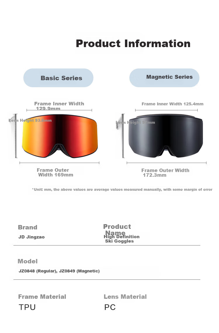 JD Original [Five-Star Certified] Ski Goggles, Anti-Fog And Windproof Protective Eyewear, Professional Ski Glasses for Men And Women, Snow Mountain Silver 16