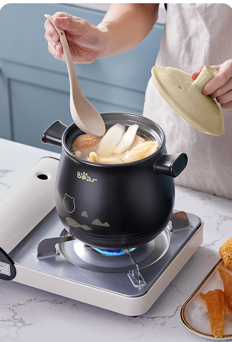 Bear 6L High-Temperature Resistant Ceramic Casserole Pot for Whole Chicken Soup Stewing, Gas Stove Compatible, Crack-Resistant Clay Pot 16