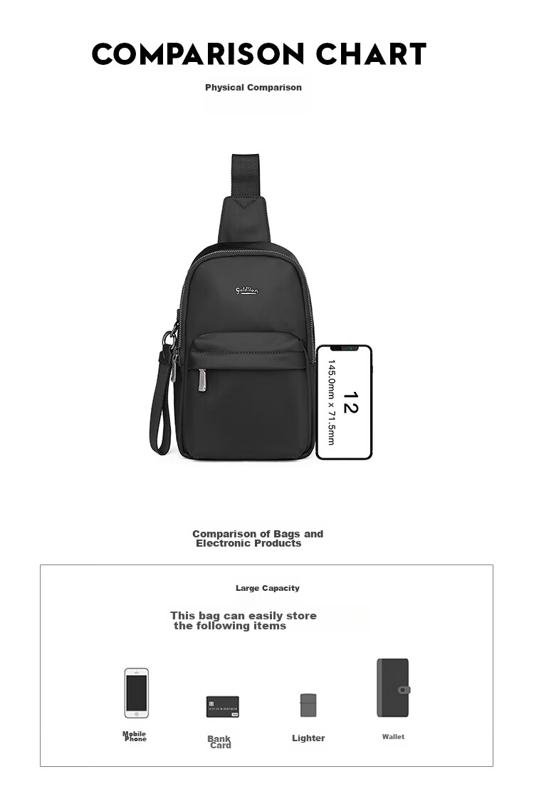 Goldlion Chest Bag, Fashionable Casual Crossbody Bag, Large Capacity Men's Bag, Lightweight And Durable Shoulder Bag, Birthday Gift 12