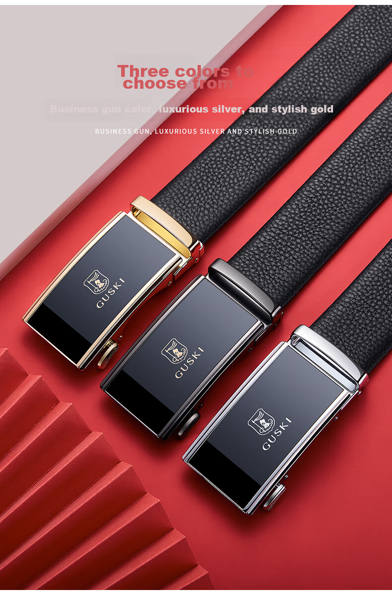 GUSKI Brand Men's Leather Belt with Automatic Buckle, Practical Gift Box, Birthday Present for Boyfriend Or Husband 4