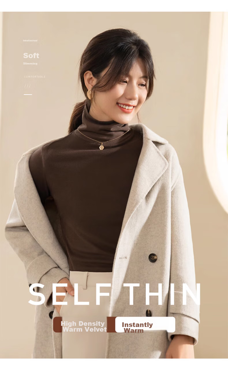XUEXIMAN Turtleneck Basic Base Layer for Women, Autumn And Winter German Velvet Brushed Base Shirt, Skin-Friendly Inner Wear Top, Slim-Fit And Slimming, Suitable for Outerwear 10