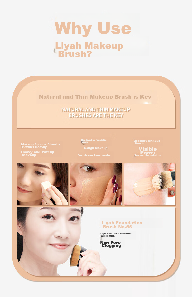 ILISYA No. 55 Magic Powder Foundation Brush, Flat-Top Makeup Brush, Seamless Makeup Brush 3