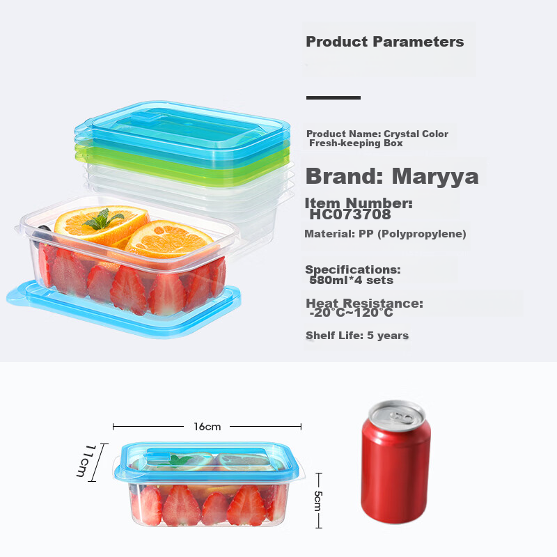 MARYYA Disposable Food Containers, 580ml*4 Set, Food-Grade Fresh-Keeping Picnic Portioning Takeout Containers with Lids, Microwave-Safe