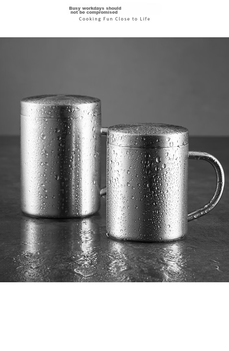 MAXCOOK 304 Stainless Steel Water Cup with Lid, Double-Layer Mug for Office, Tea Brewing And Drinking, Home Use Cup, 400ml 15