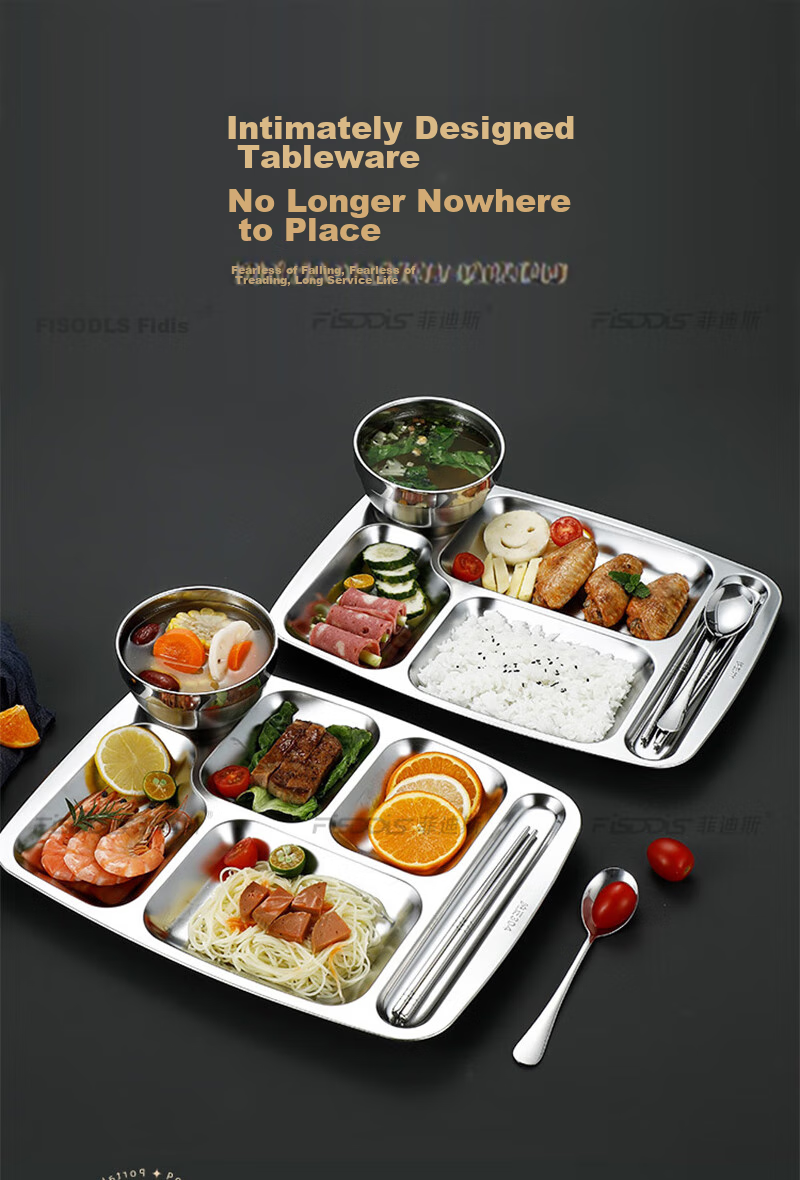 FISDDIS304 Stainless Steel 6-Compartment Commercial Fast Food Tray 350g 12