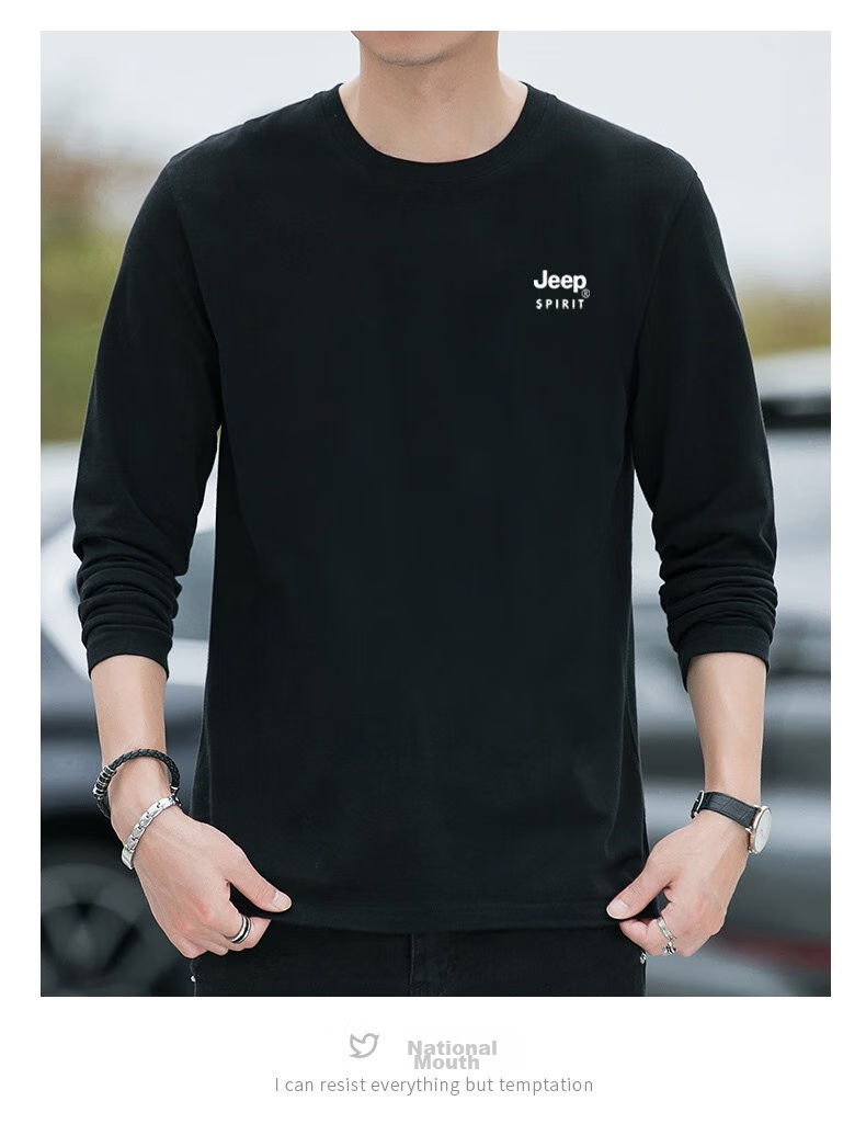 JEEP SPIRIT Men's Long-Sleeve T-Shirt, Spring And Autumn Undershirt, Pure Cotton Casual Sports Versatile Menswear, Black, 2XL 17