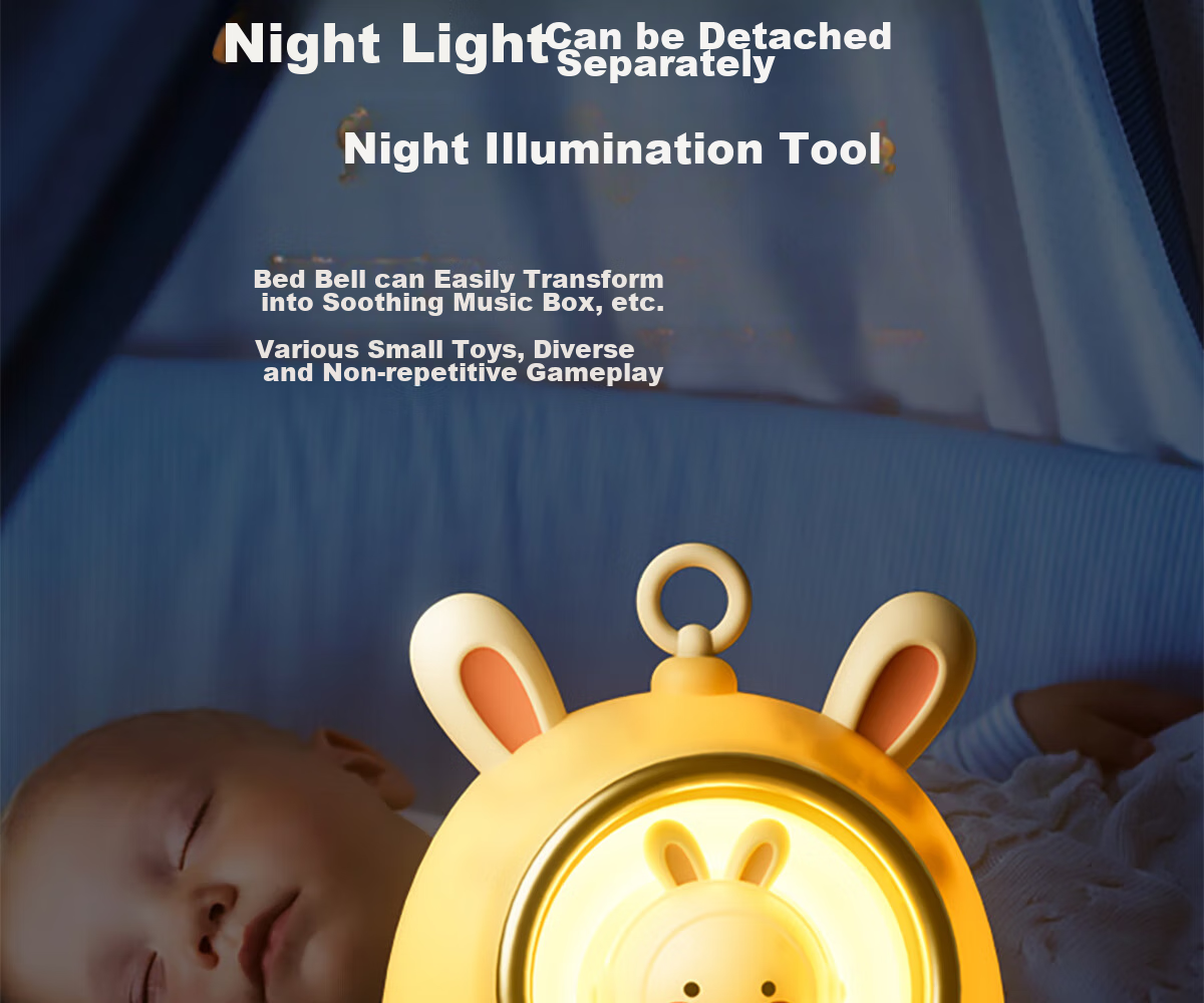 Xinge Baby Crib Bell, Sleep Aid Rattle, Sound And Light Bedside Bell, Comforting Gift Box Toy, Rechargeable Yellow Birthday Present 23