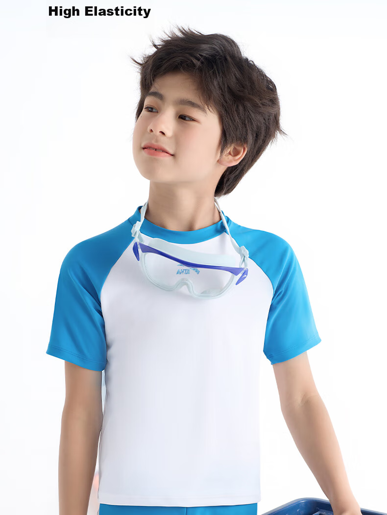 ANTA Children's Two-Piece Swimsuit for Boys, 2024 New Style, Big Kids Swim Trunks, Sun Protection Professional Swimming Set, Sky Blue, Size 170 8
