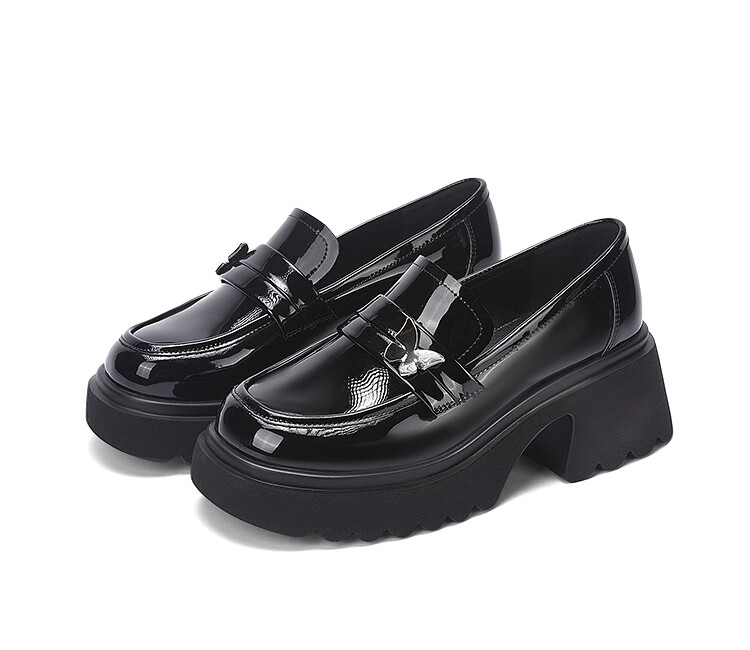 DAPHNE Thick-Soled Loafers for Women, Versatile And Fashionable Shoes, JK Academy Style Black British-Style Leather Shoes for Women, Black, Size 35 14