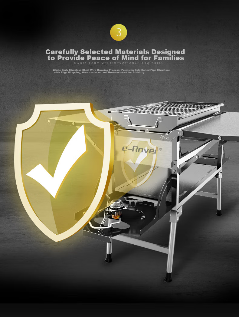 E-Rover Household Stainless Steel Barbecue Grill, Foldable Outdoor Grill Table, Smokeless Barbecue Stove, Skewer Roasting Tool 7