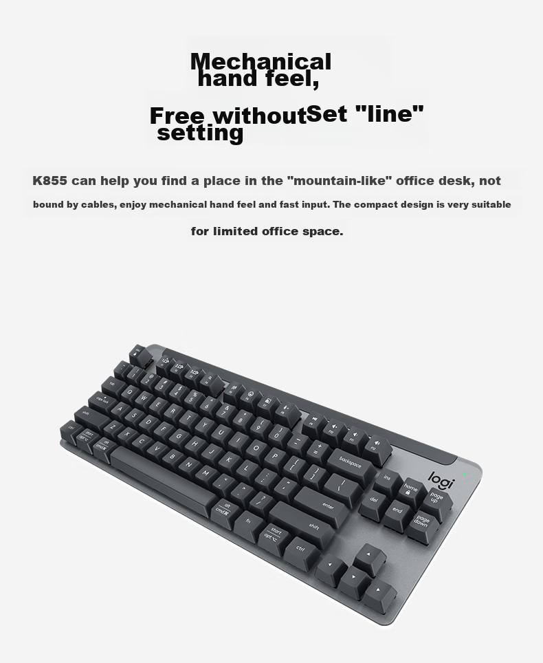 Logitech K855 Wireless Mechanical Keyboard, Premium Series, Wireless Bluetooth Keyboard, Gaming And Office Keyboard, 84 Keys, Black, TTC Red Switches, with Logit Bolt Receiver 1