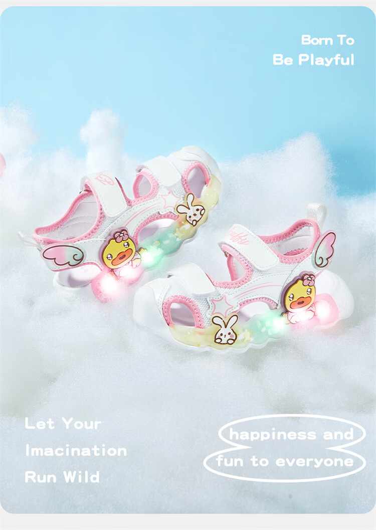 B.Duck Children's Sandals, Cartoon Fashionable Shoes for Boys And Girls, Summer Closed-Toe Beach Shoes, 5006 White-Pink, Size 30 24