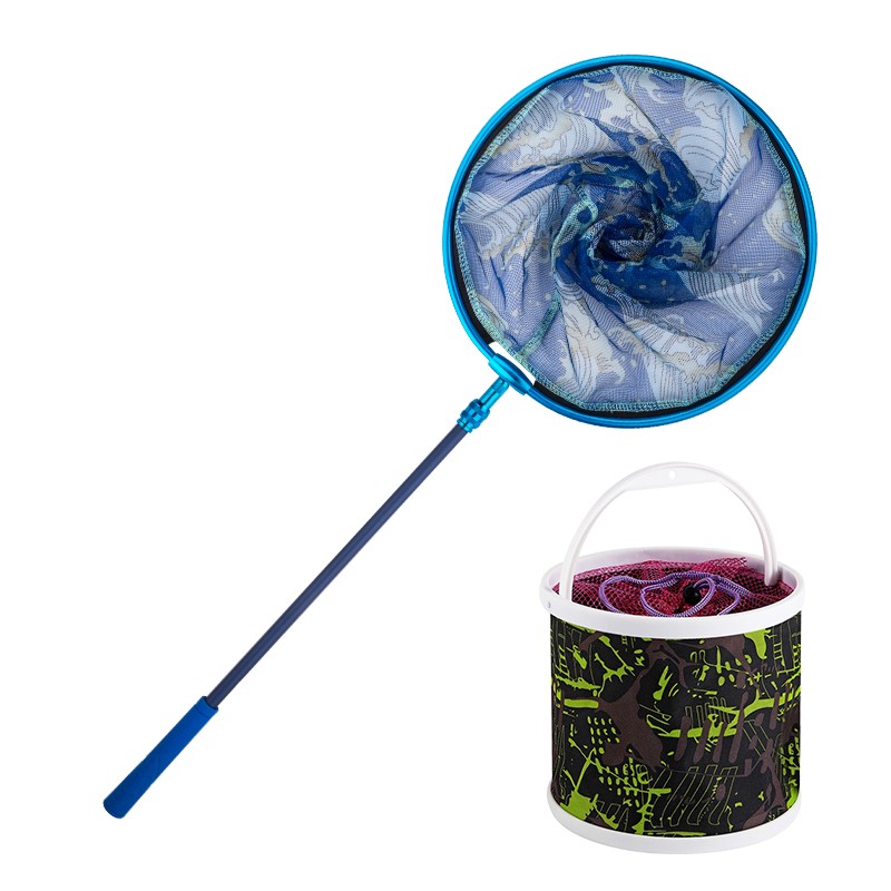 Grsaed Children's Telescopic Carbon Fiber Fishing Net Pole, Fish Catching Net, Insect Catching Net, Foldable Fishing Net, Water Bucket, Outdoor Fishing Tackle Set