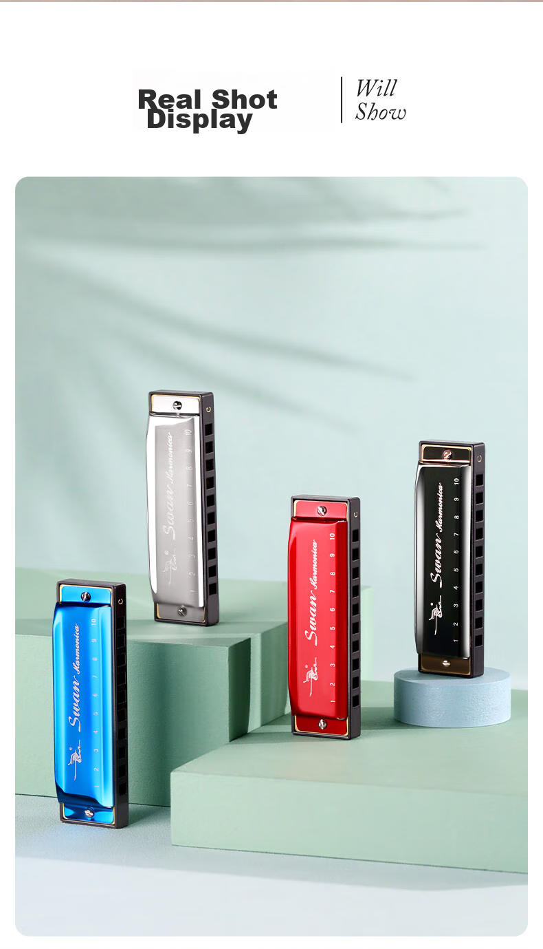 SWAN 10-Hole Bruce Harmonica, Internal Frosted Cover Plate, Beginner to Advanced Paddy Sound, C Key, Black 12