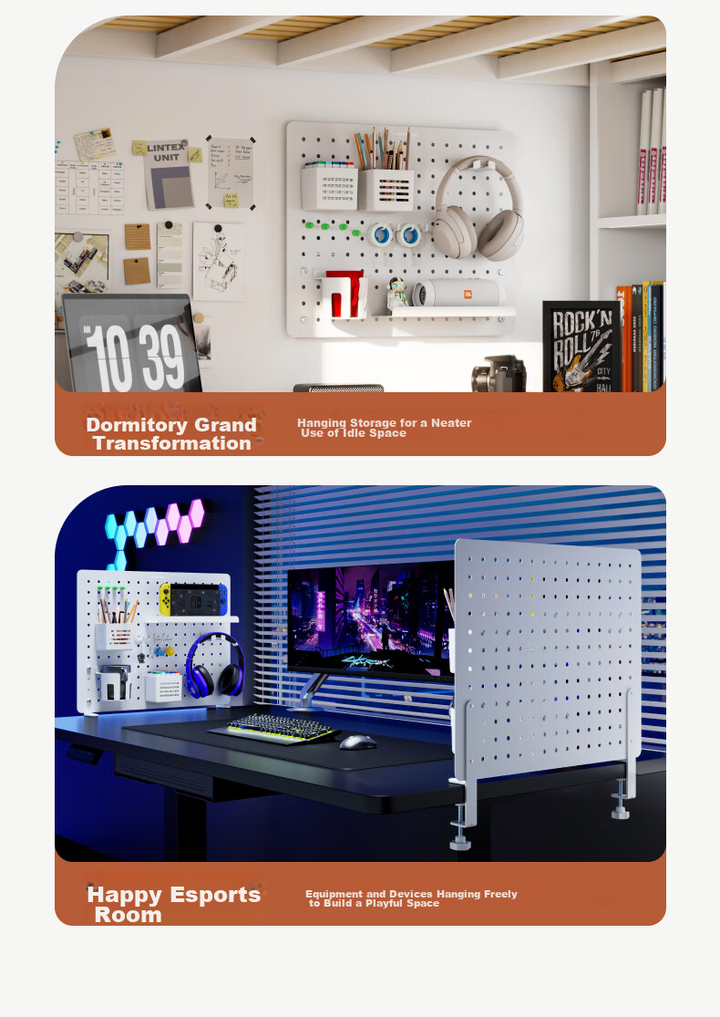 Brateck Pegboard Storage Rack, No Drilling Required, Desktop Clip-On, Can Be Mounted on Wall, Gaming Room Office Desk Creative Hooks Accessories 12