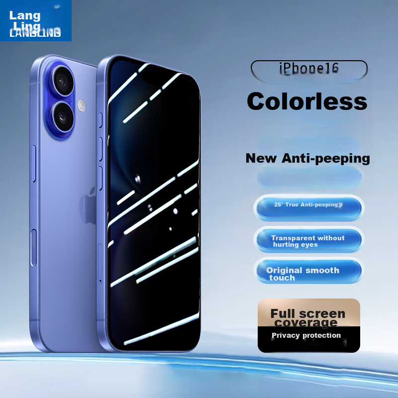 Защитное стекло LANGLING для Apple iPhone 16, антишпионское, 25°, закаленное, полное покрытие, против отпечатков пальцев, 2 шт.