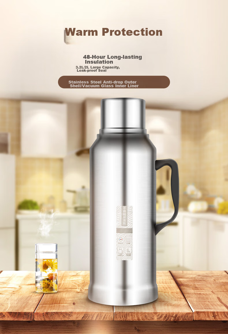 Jieanxi Insulated Bottle, Household Hot Water Thermos, Large Capacity Warm Pot, Stainless Steel Thermos Flask, Water Bottle, 3.2L, Student Gift 1